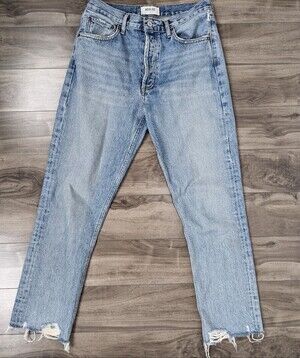 Agolde Women's Jeans Riley Straight Leg Size 27 Raw Hem Button Fly